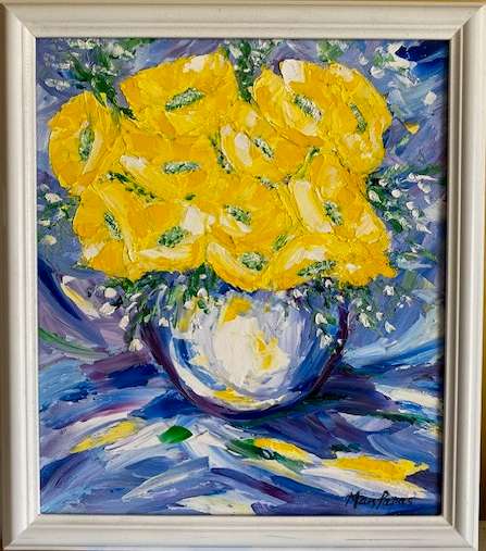 Yellow Blooms, Framed oil painting