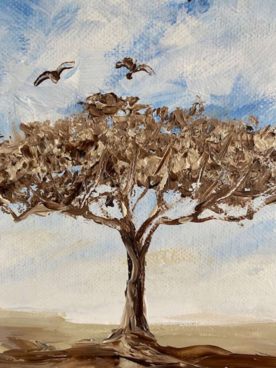 Standing With Birds, Oil Painting
