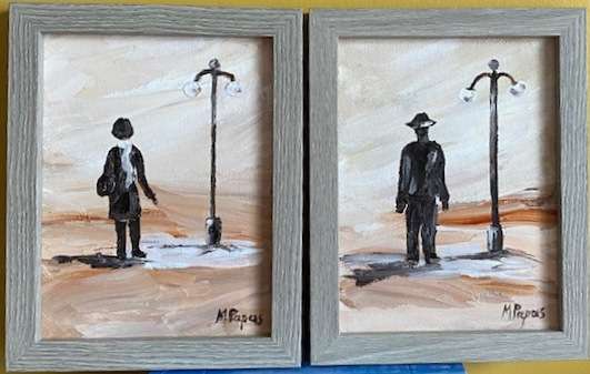 Figures pair, Framed oil painting