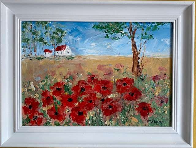 Poppies in the country, Framed oil painting