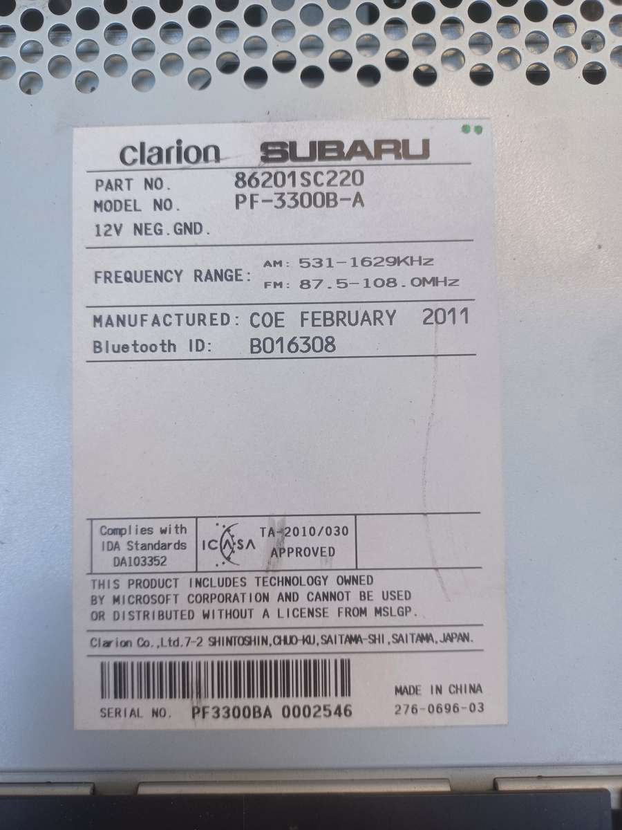 Subaru Car Radio No Reserve