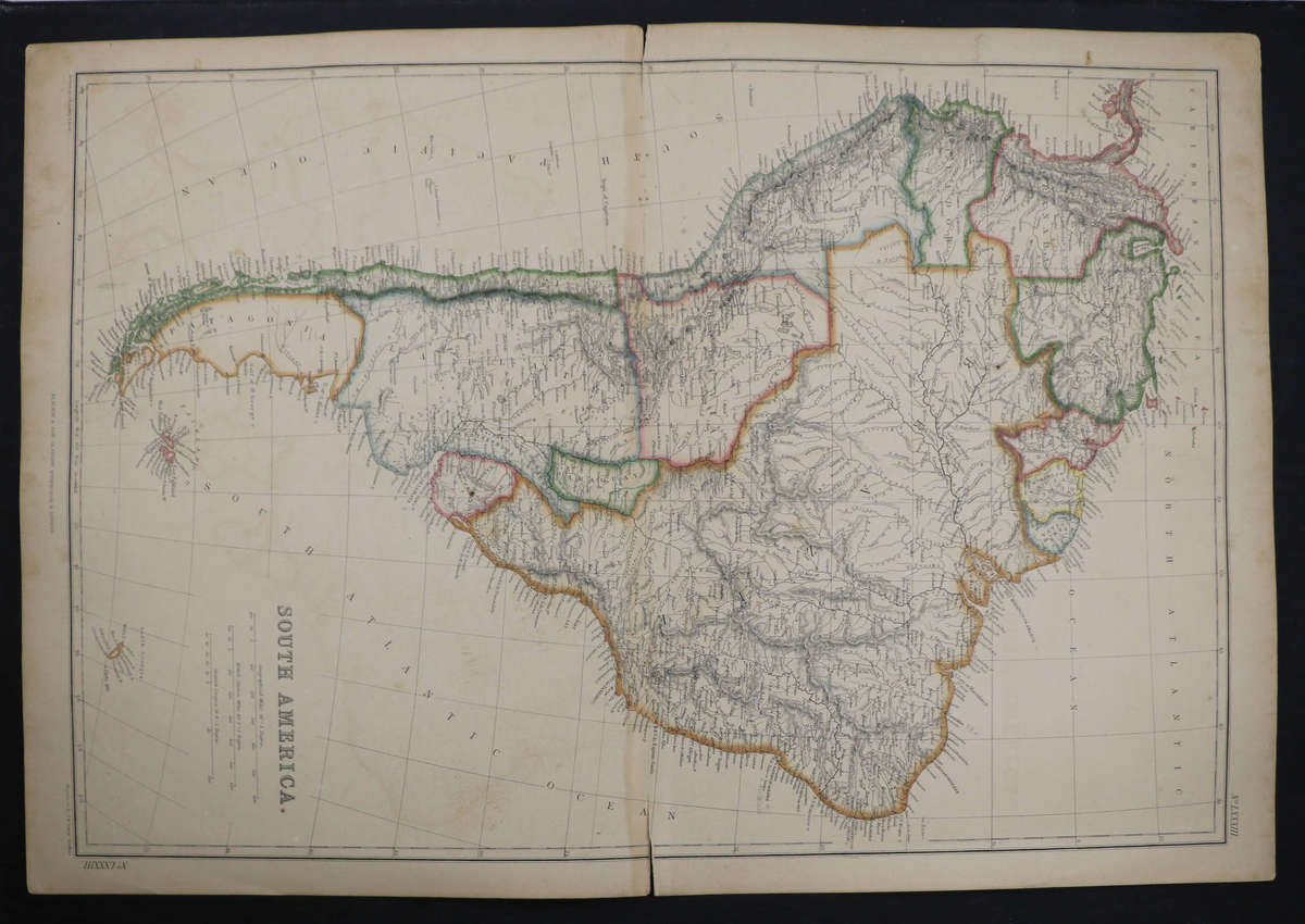 1859 South America by J. W. Lowry- Has slight tears in the top and bottom middle, 54.5cm x 37cm