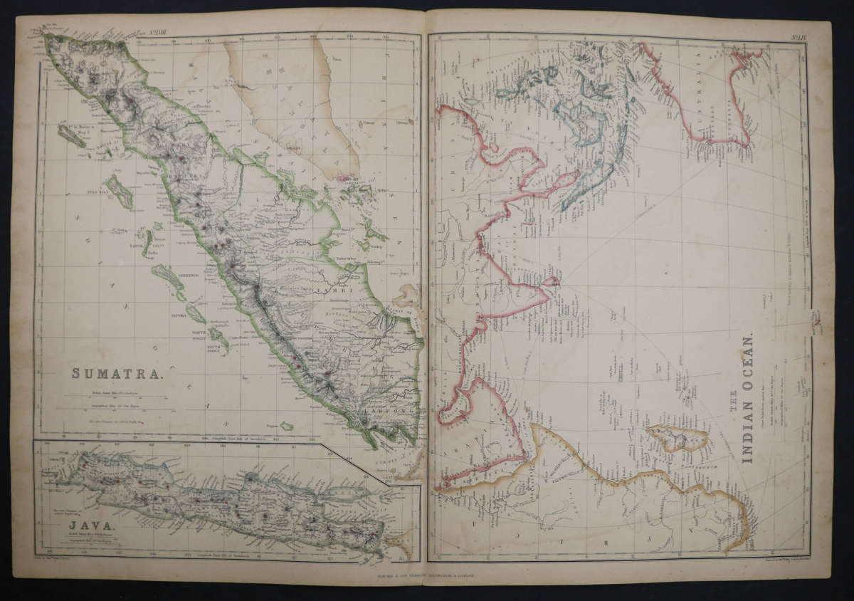 1859 Sumatra, Java and The Indian Ocean Map by Edward Welller, 54.5cm x 37cm