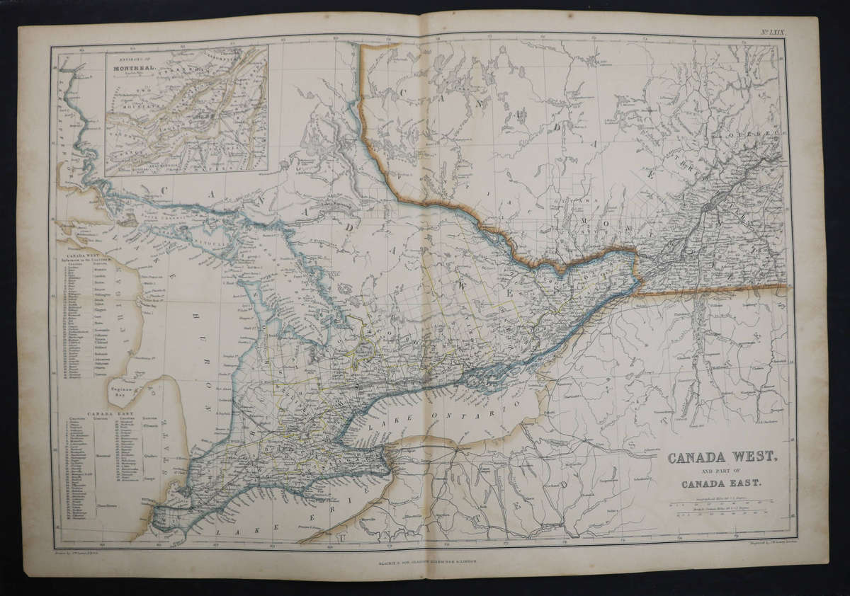 1859 Canada West And Part Of Canada East by J. W. Lowry, 54.5cm x 37cm