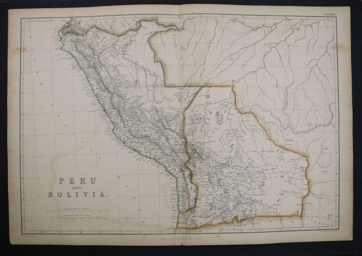 1859 Peru and Bolivia by J. W. Lowry, 54.5cm x 37cm