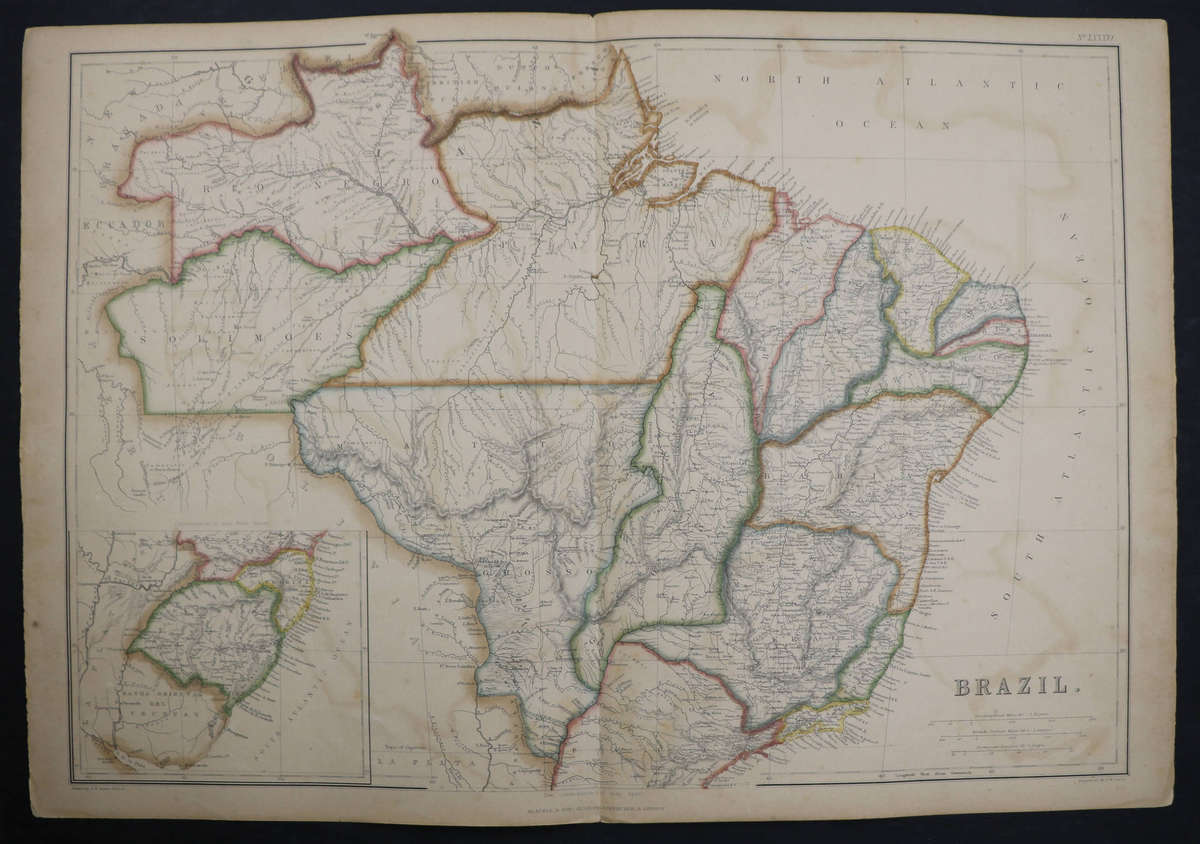 1859 Brazil Map by J. W. Lowry- Has slight tears on the edges