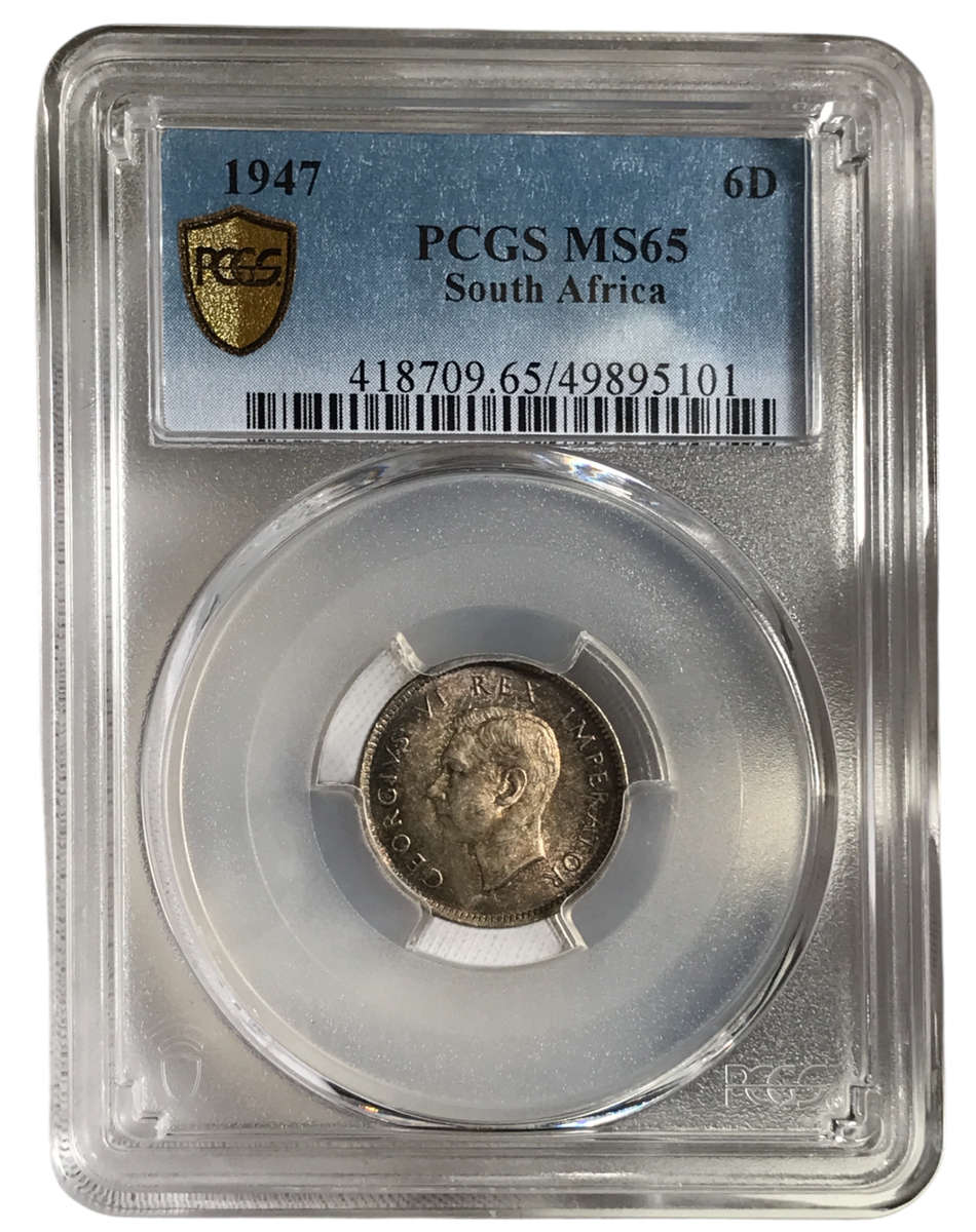 1947 South African 6 pence Graded MS 65 by PCGS