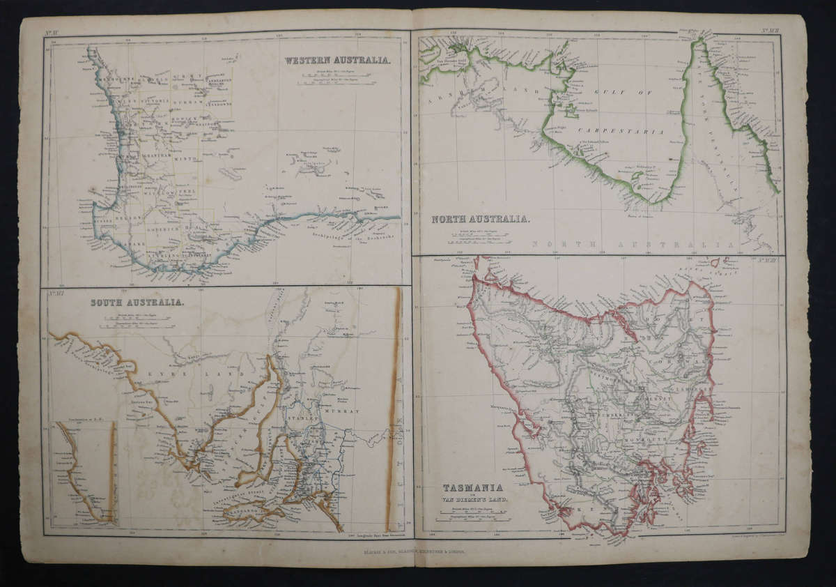 1859 Western Australia, South Australia, North Australia and Tasmania Or Van Diemen's Land by J. Bar