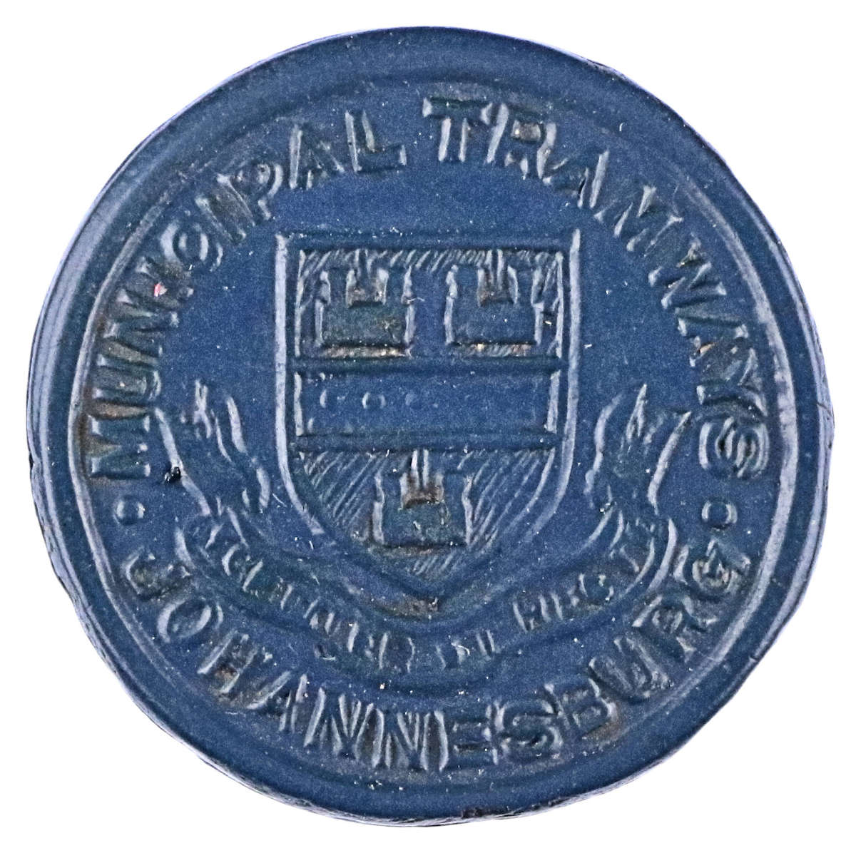 1912-21 Johannesburg Municipal 1 1/2 Penny Blue Tramways Token Hern#306b1