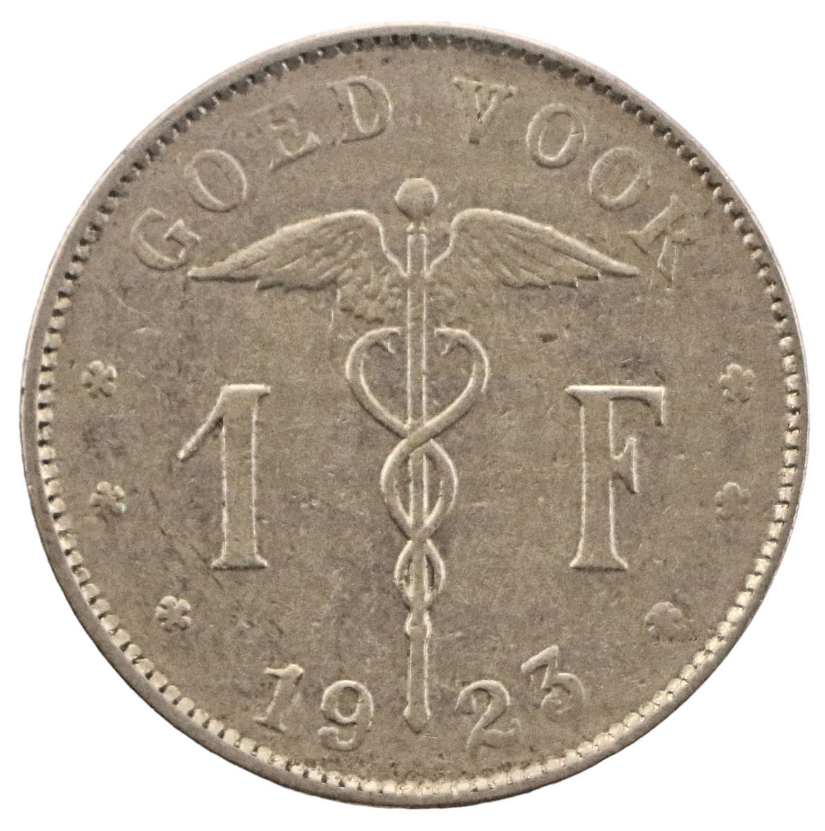 1923 Belgium 1 Franc Dutch text KM#90