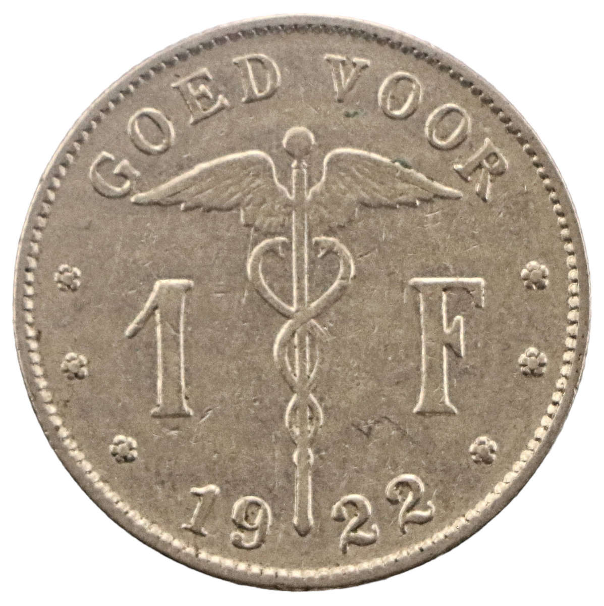 1922 Belgium 1 Franc Dutch text KM#90