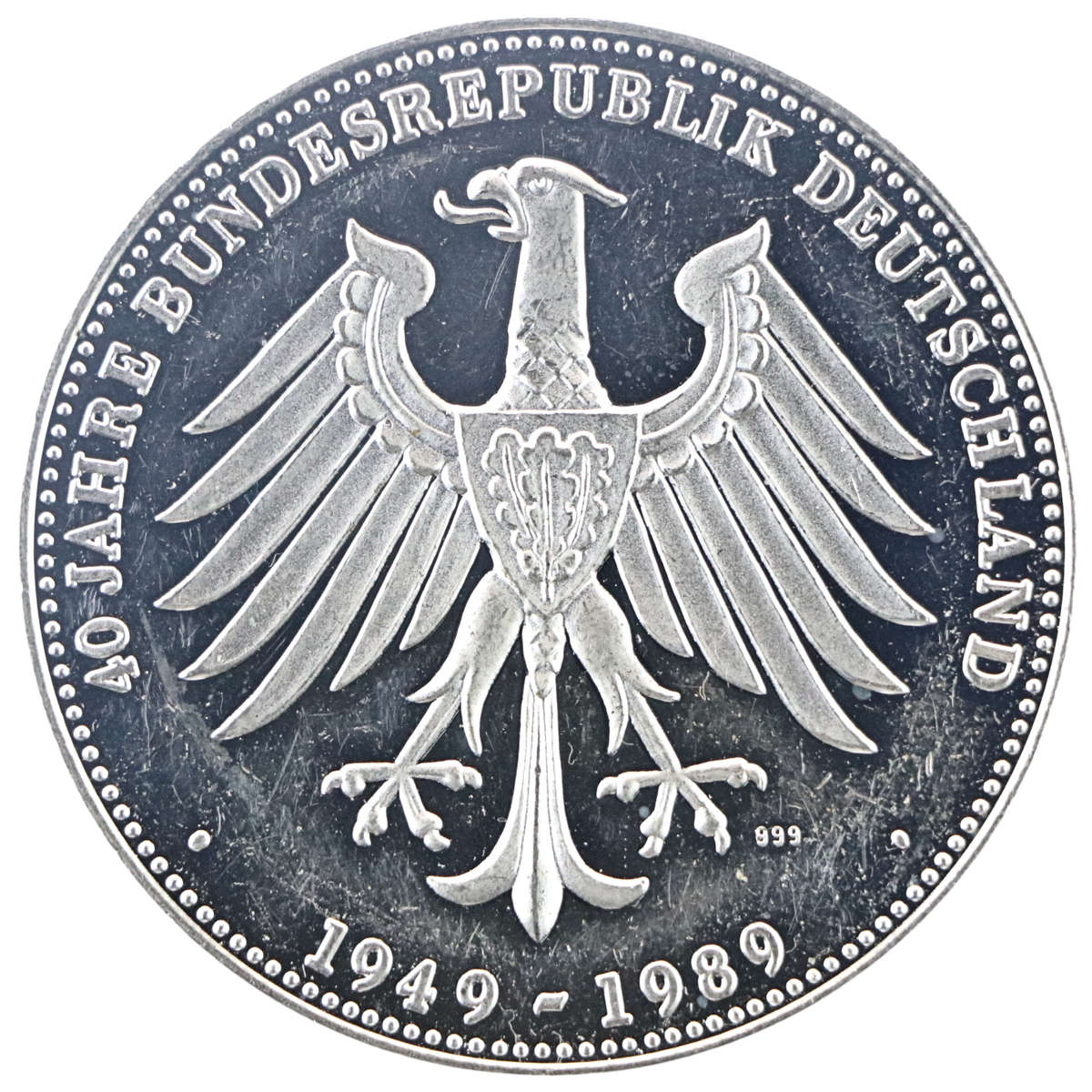 1989 German Commemorative .999 Silver Medallion 20g, 40th Anniversary of the Federal Republic of Ger