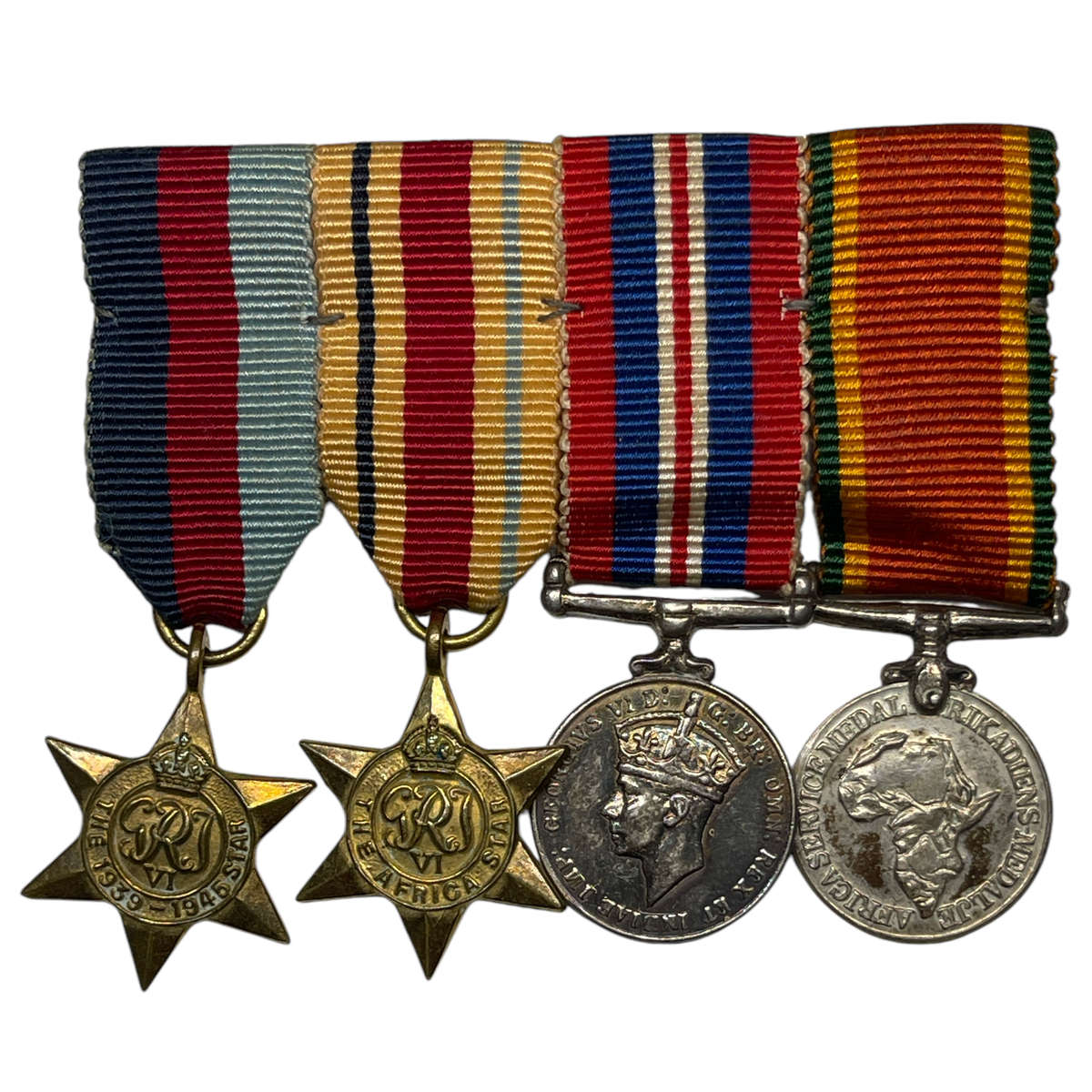 WW2 Miniature Medal Group with Ribbons:  The 1939-45 Star 19mm The Africa Star 19mm 1939-45 .925