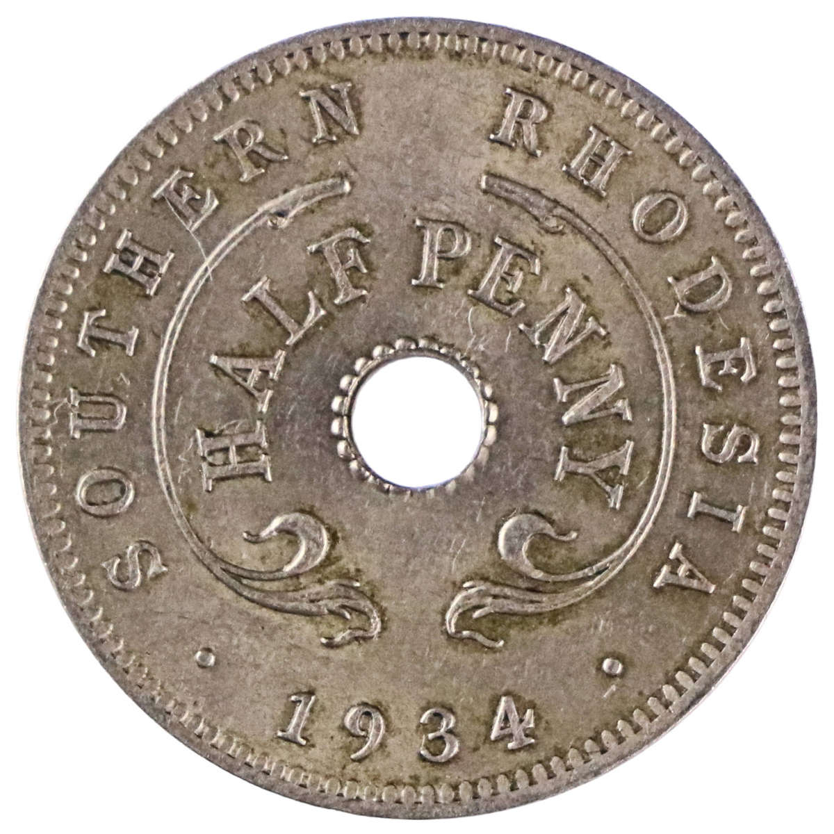 1934 Southern Rhodesia 1/2 Penny, KM#6