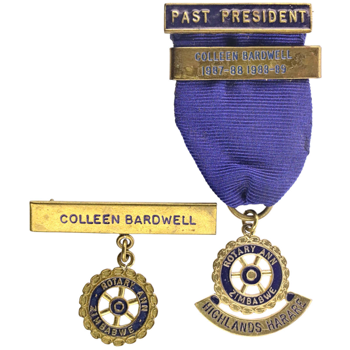 1987-89 Past President Colleen Bardwell Rotary Ann Club International Highlands Zimbabwe Designation