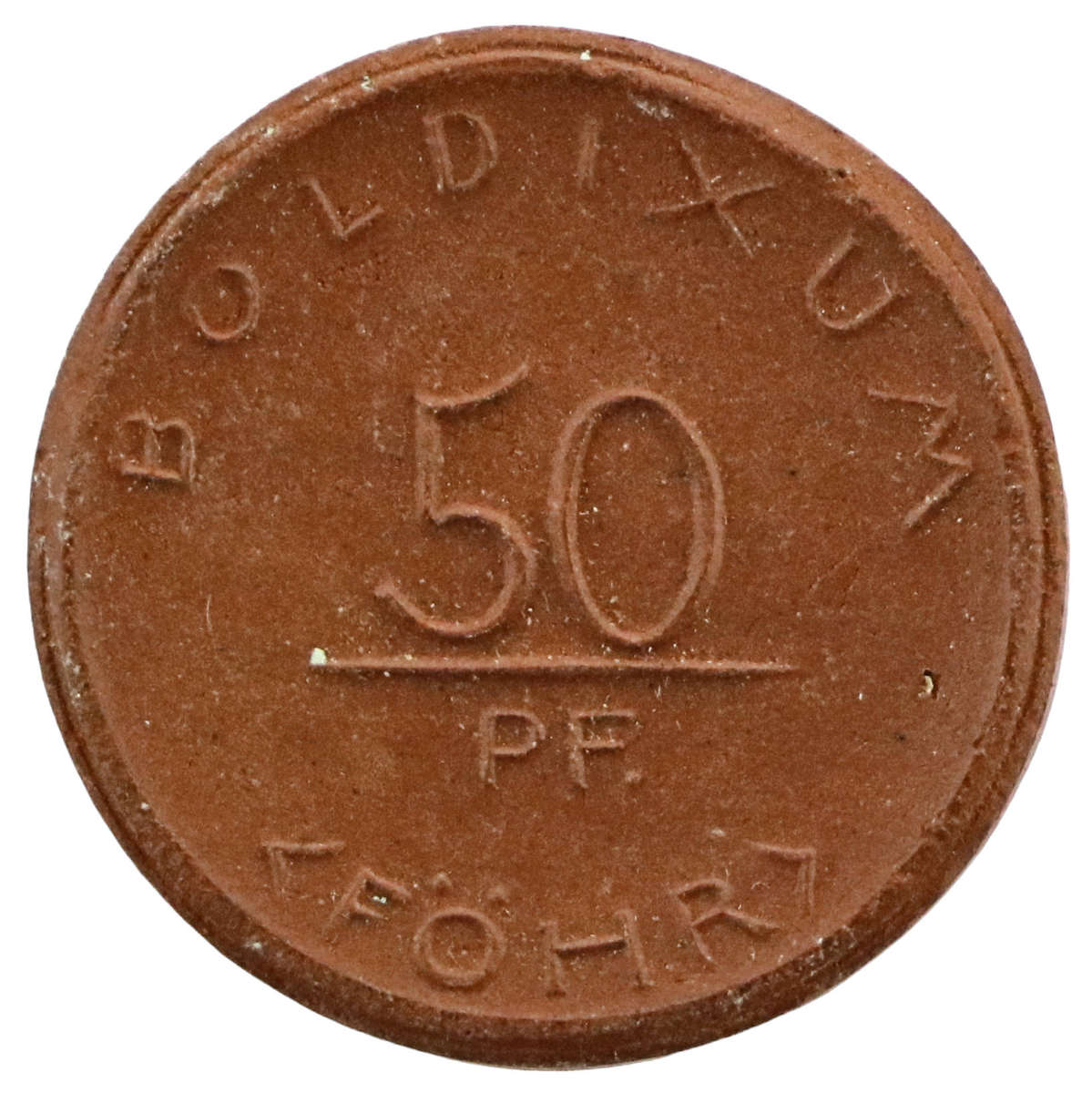 1920 German [Boldixum auf Föhr] Porcelain 50 Pfenning, 40k Minted