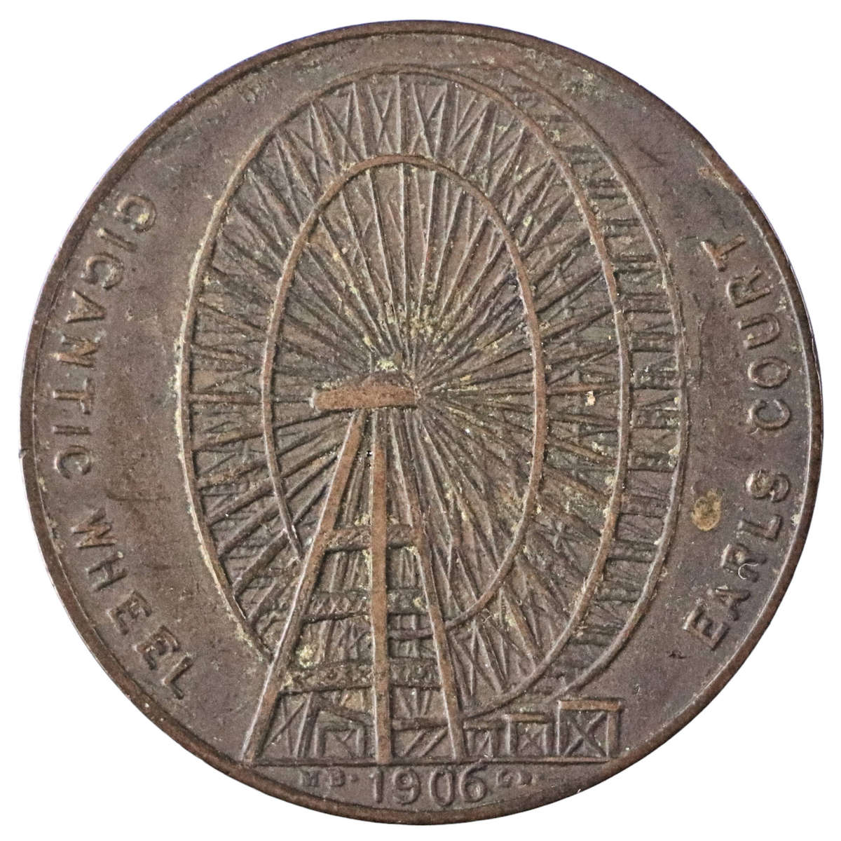 1906 Great Britain "Gigantic pleasure wheel" at Londons Earls Court (1897) Commemorative Copper Meda