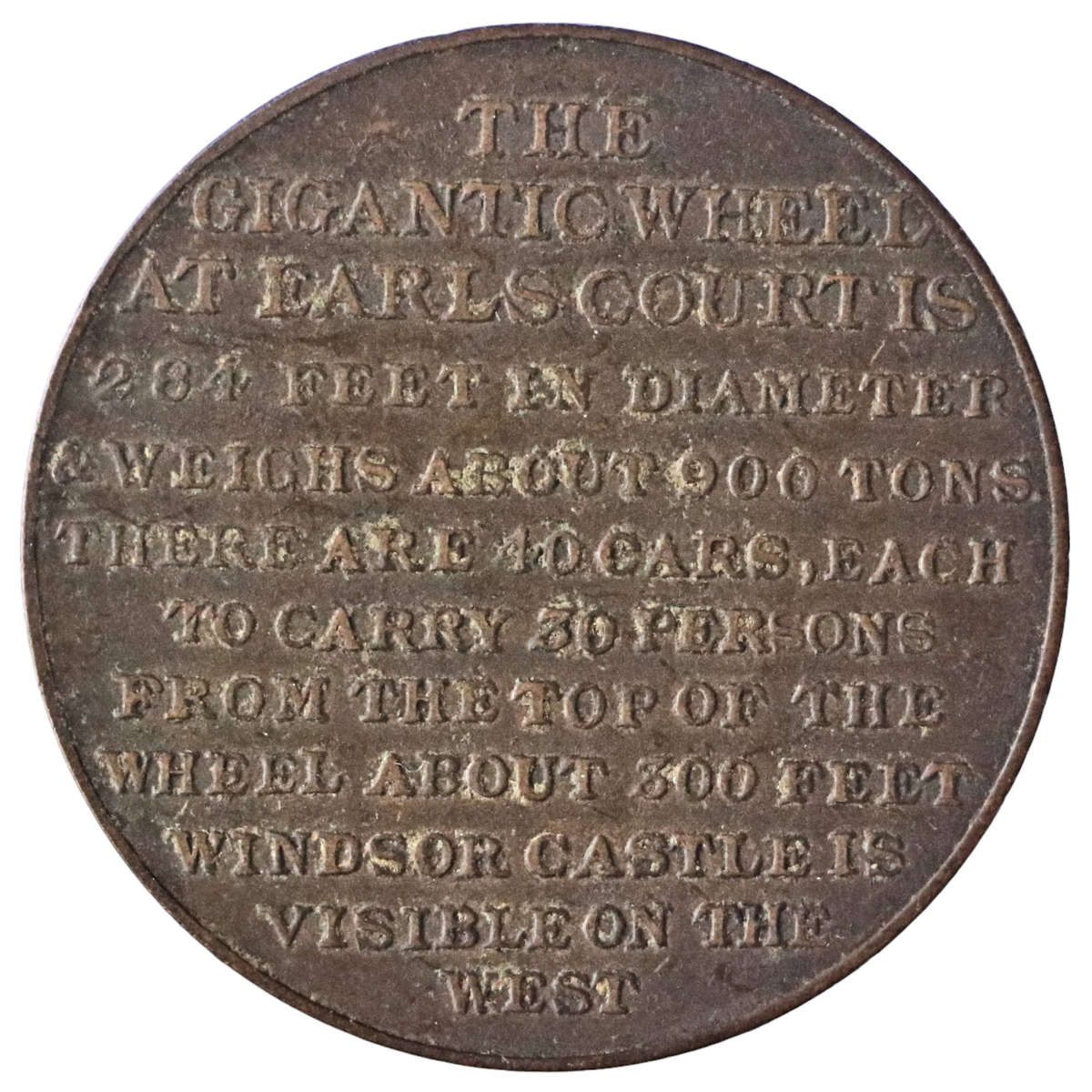 1906 Great Britain "Gigantic pleasure wheel" at Londons Earls Court (1897) Commemorative Copper Meda