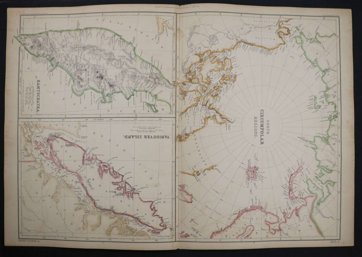 1859 North Cirumpolar Regions, Vancouver Island and Kamtschatka by Edward Weller, 54.5cm x 37cm
