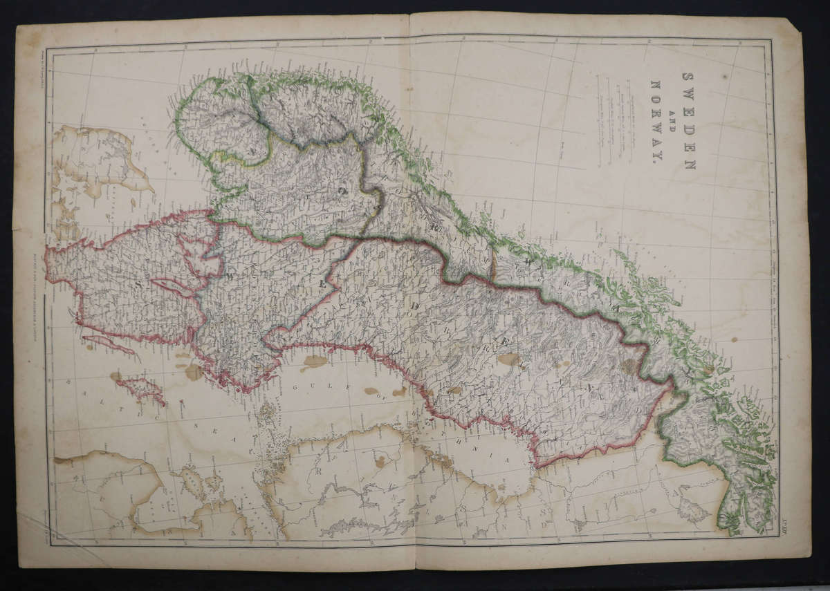 1859 Sweden And Norway Map by J. W. Lowry- Has a tear in the top middle, 54.5cm x 37cm