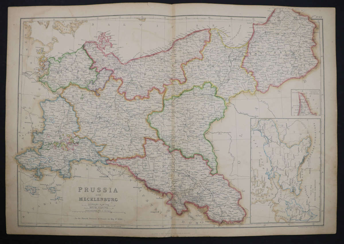 1859 Prussia And Mecklenburg Map by Edward Weller, 54.5cm x 37cm