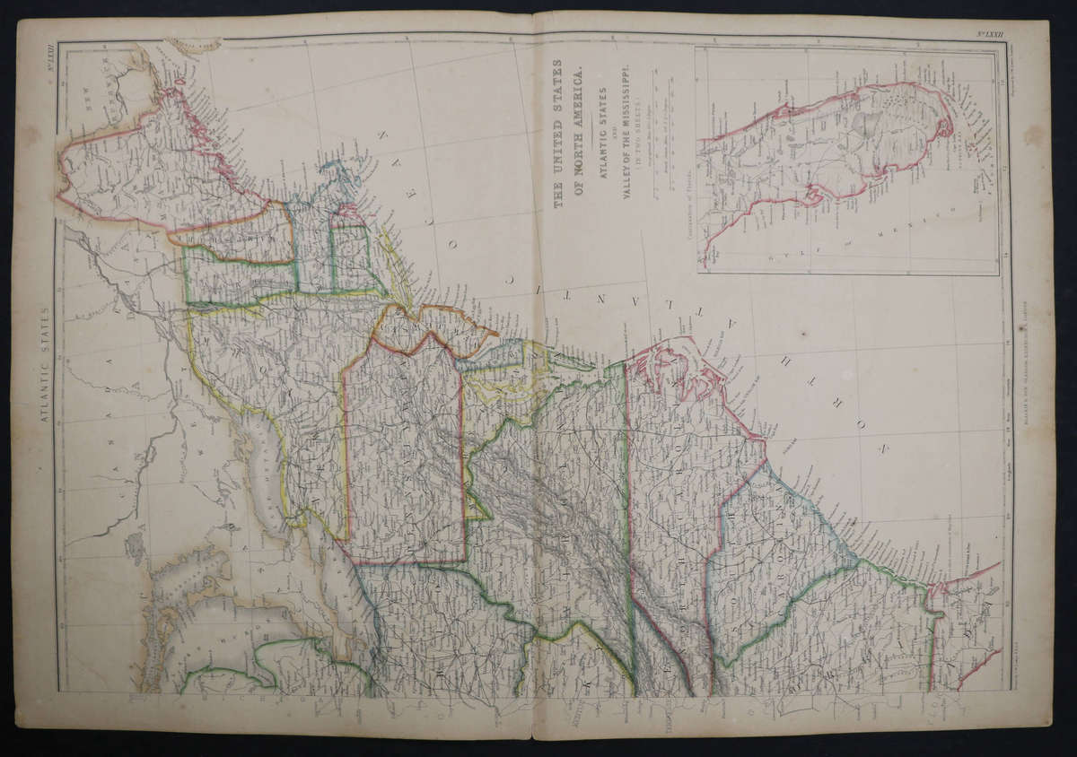 1859 The United States 2 Map Pair by J. W. Lowry, 54.5cm x 37cm
