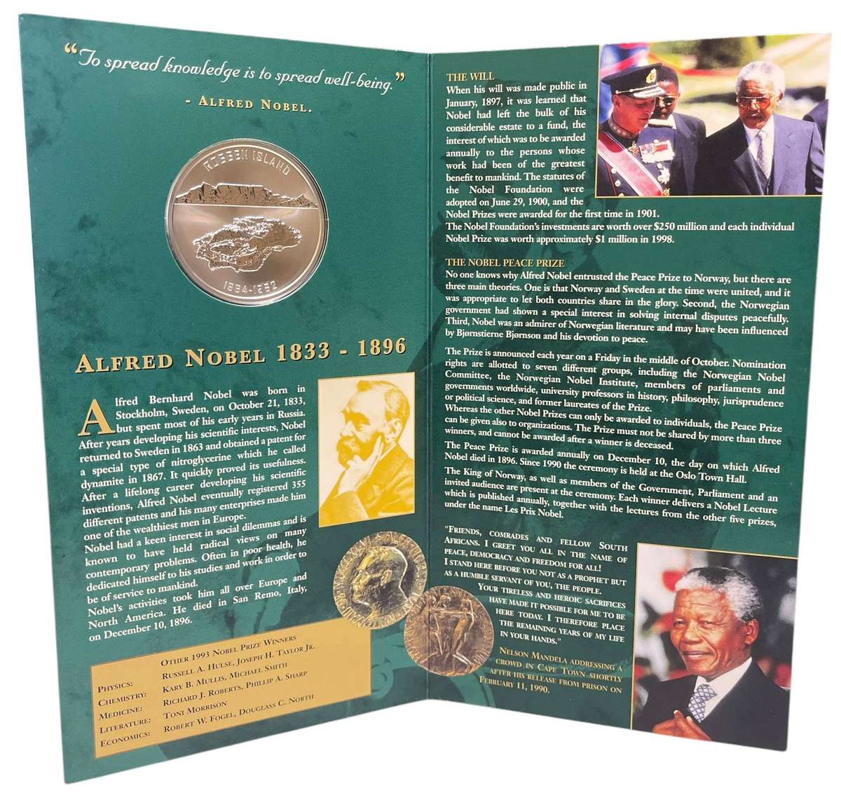 1993 Mandela Commemorative Medallion 1 Oz Silver