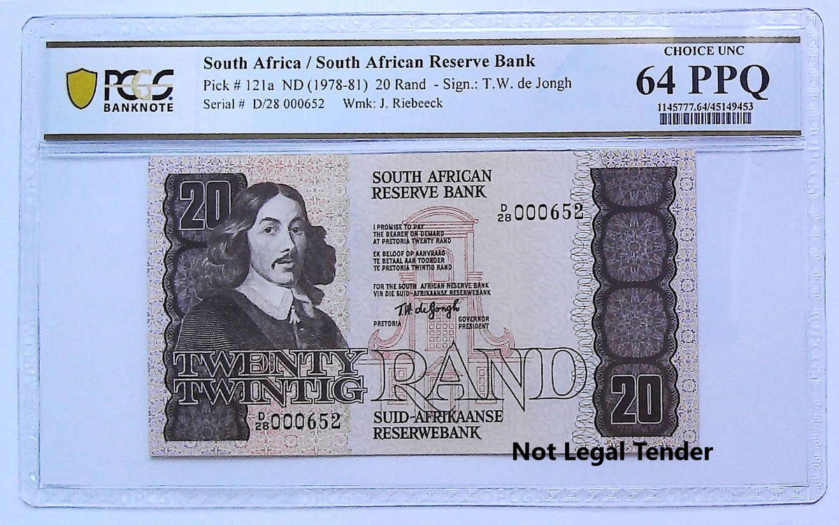Low Serial 1979 Type 3 Fourth Issue TW De Jongh R20  "000652" Graded Choice UNC 64 PPQ by PCGS