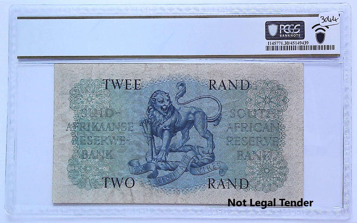 1961 South Africa Type 1 Fourth Issue MH De Kock 2 Rand Low Serial " B1 000929" Graded VF 30 PPQ by