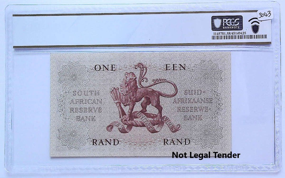 1962 South Africa Type 3 First Issue G Rissik 1 Rand Low Serial "004675" Graded Choice AU 58 PPQ by