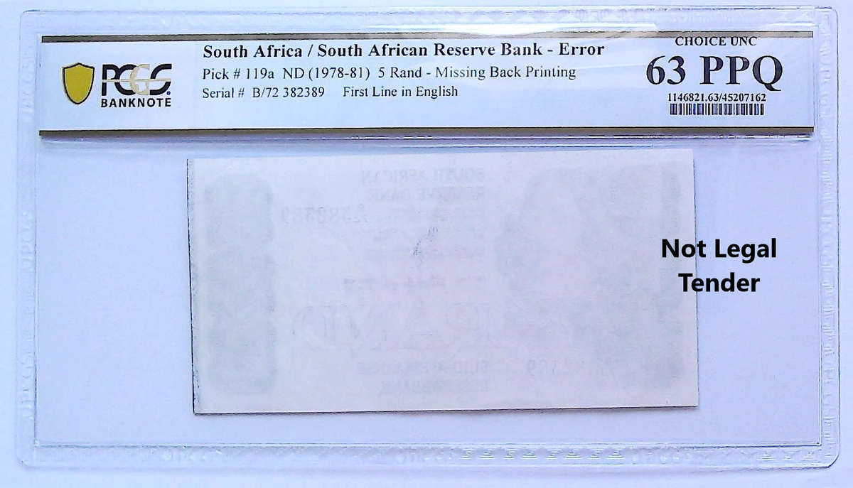 Error 1978 South Africa TW De Jongh Type 1 Second Issue One Sided Print Ink Smudge Graded Ch
