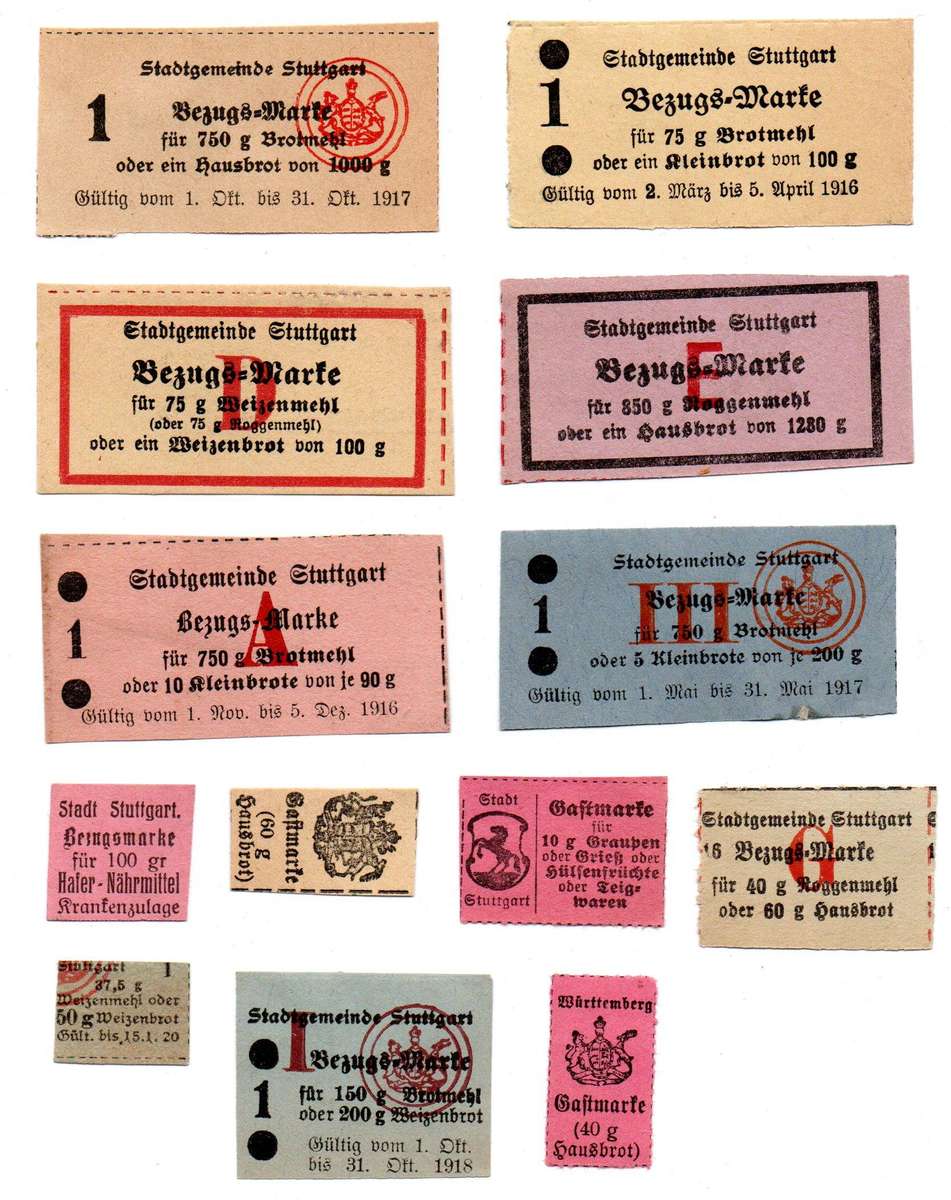 Lot of 13 x 1916-18 German Municipality of Stuttgart & Kingdom of Wuerttemburg Bread/Flour/wheat Rat