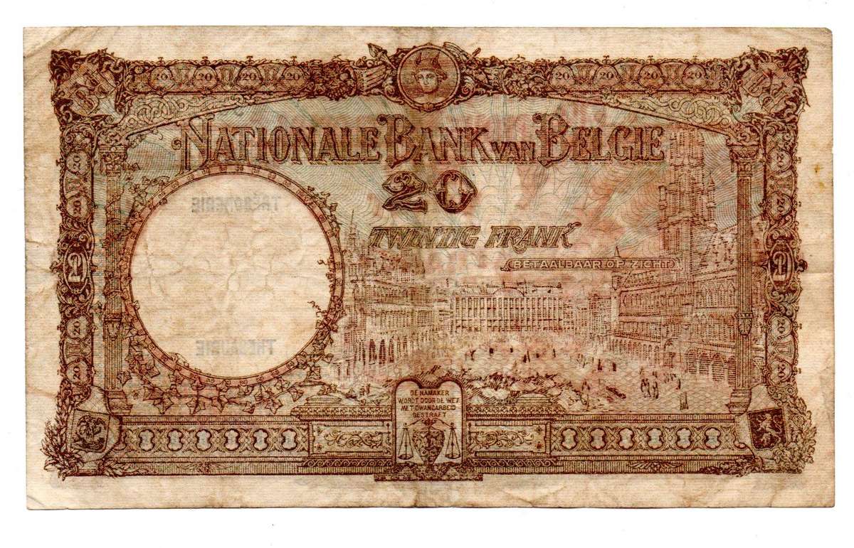 1929 Belgium 20 Franc, Pick#98b