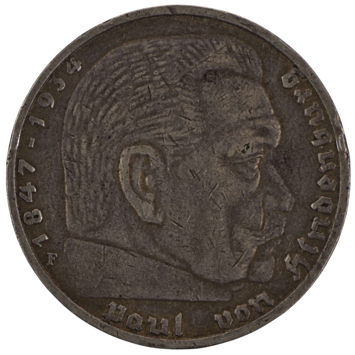 1937-F Germany .900 Silver 5 Reichsmark KM#94