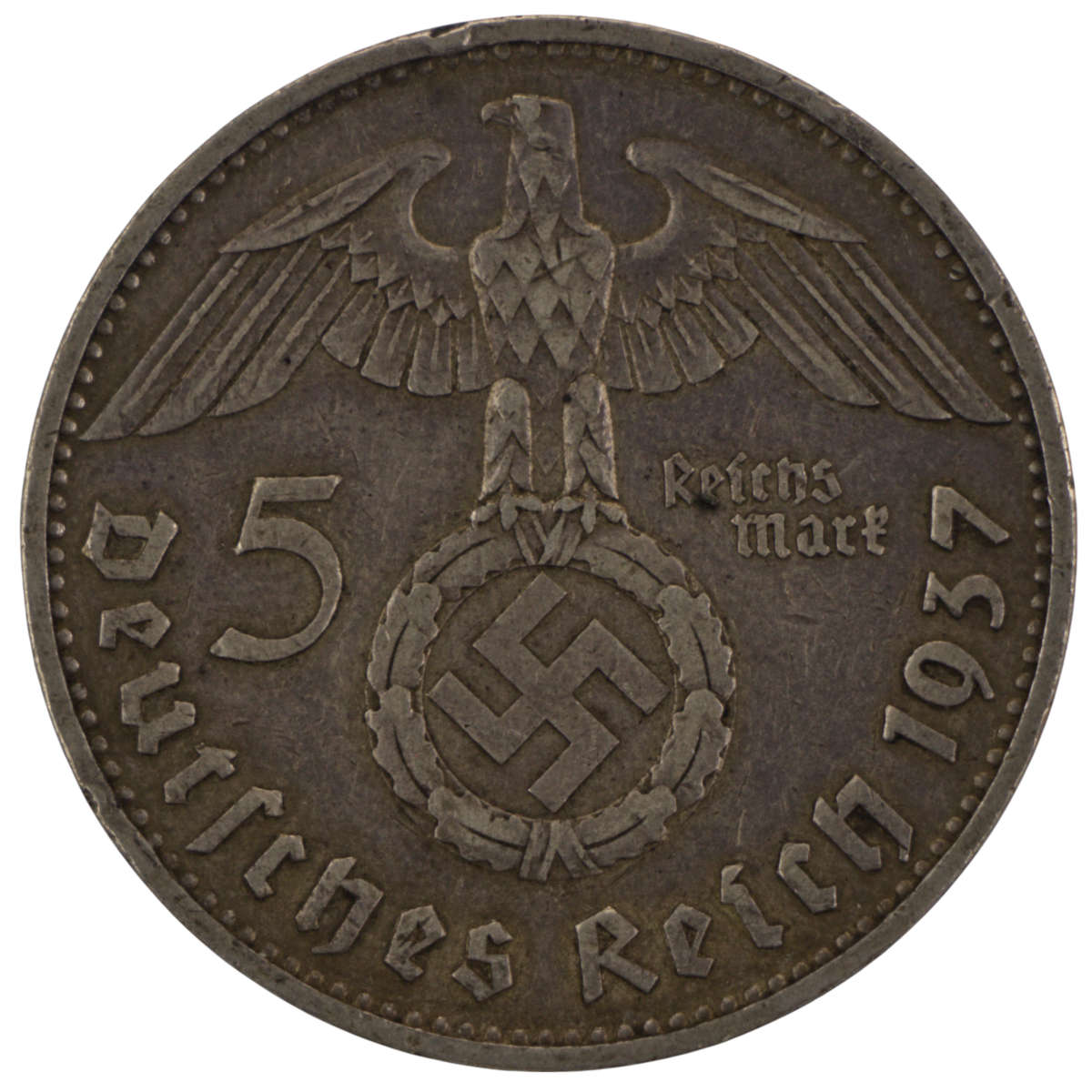 1937-F Germany .900 Silver 5 Reichsmark KM#94