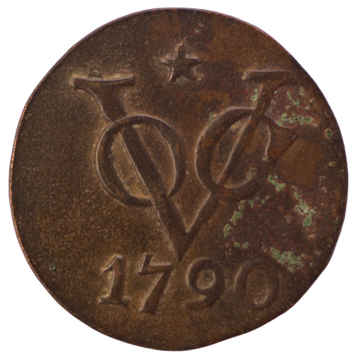 1790 Indonesia Netherlands East Indies United East India Company, mintmark: Star VOC 2 Duit Utrecht