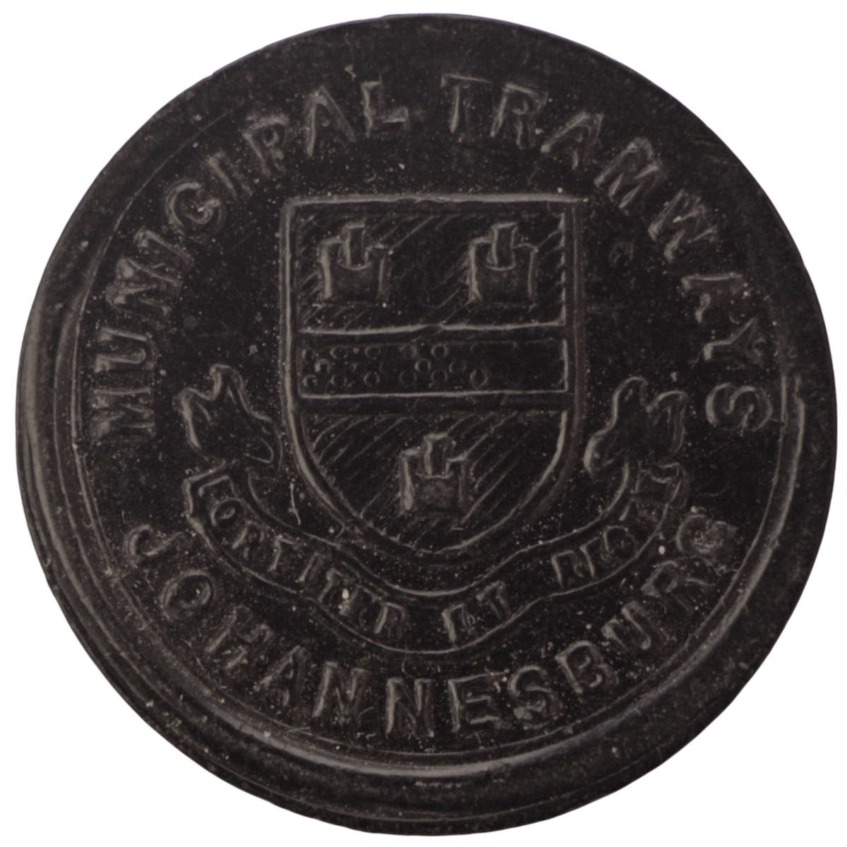 1912-21 Johannesburg Municipal 1 1/2 Penny Black Tramways Token Hern#306b1