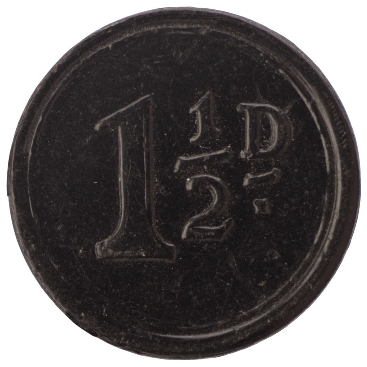 1912-21 Johannesburg Municipal 1 1/2 Penny Black Tramways Token Hern#306b1