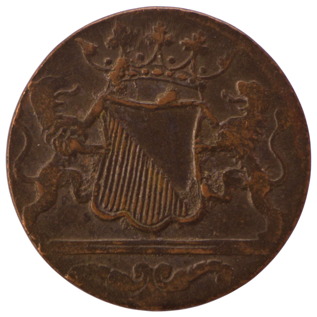 1790 Indonesia Netherlands East Indies United East India Company, mintmark: Star VOC 1 Duit Utrecht,