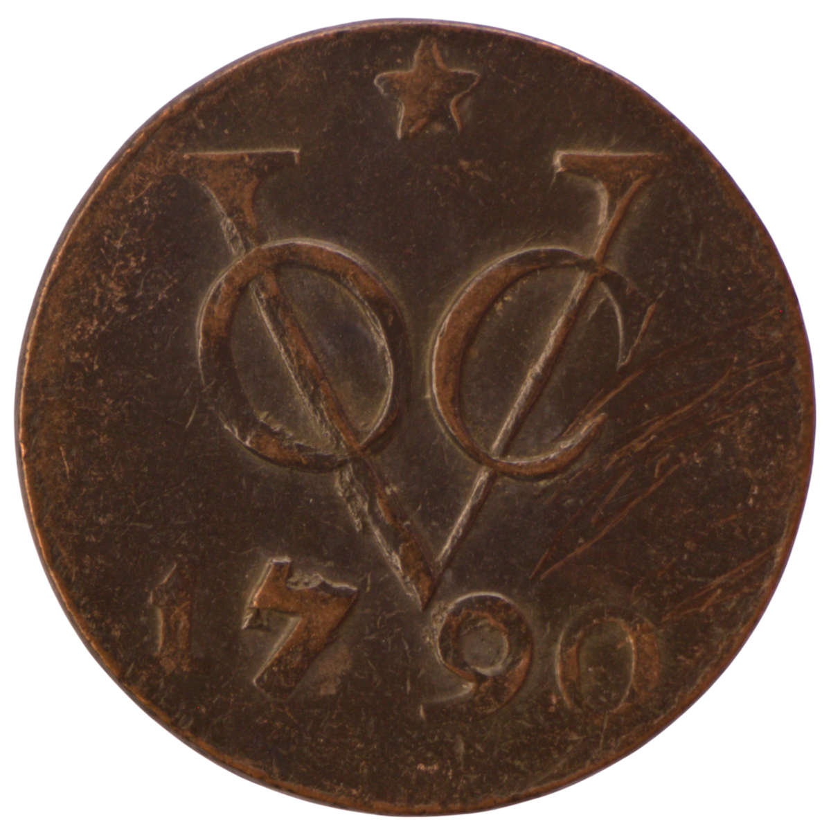 1790 Indonesia Netherlands East Indies United East India Company, mintmark: Star VOC 1 Duit Utrecht,