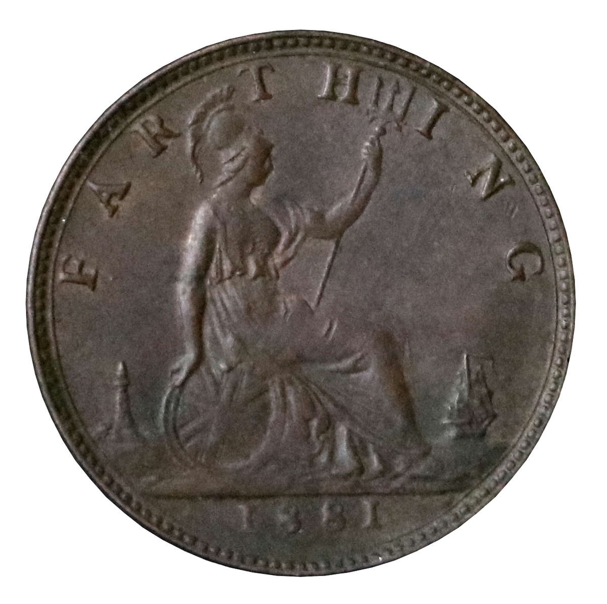 1881 Great Britain Farthing, 3 berries in wreath variety