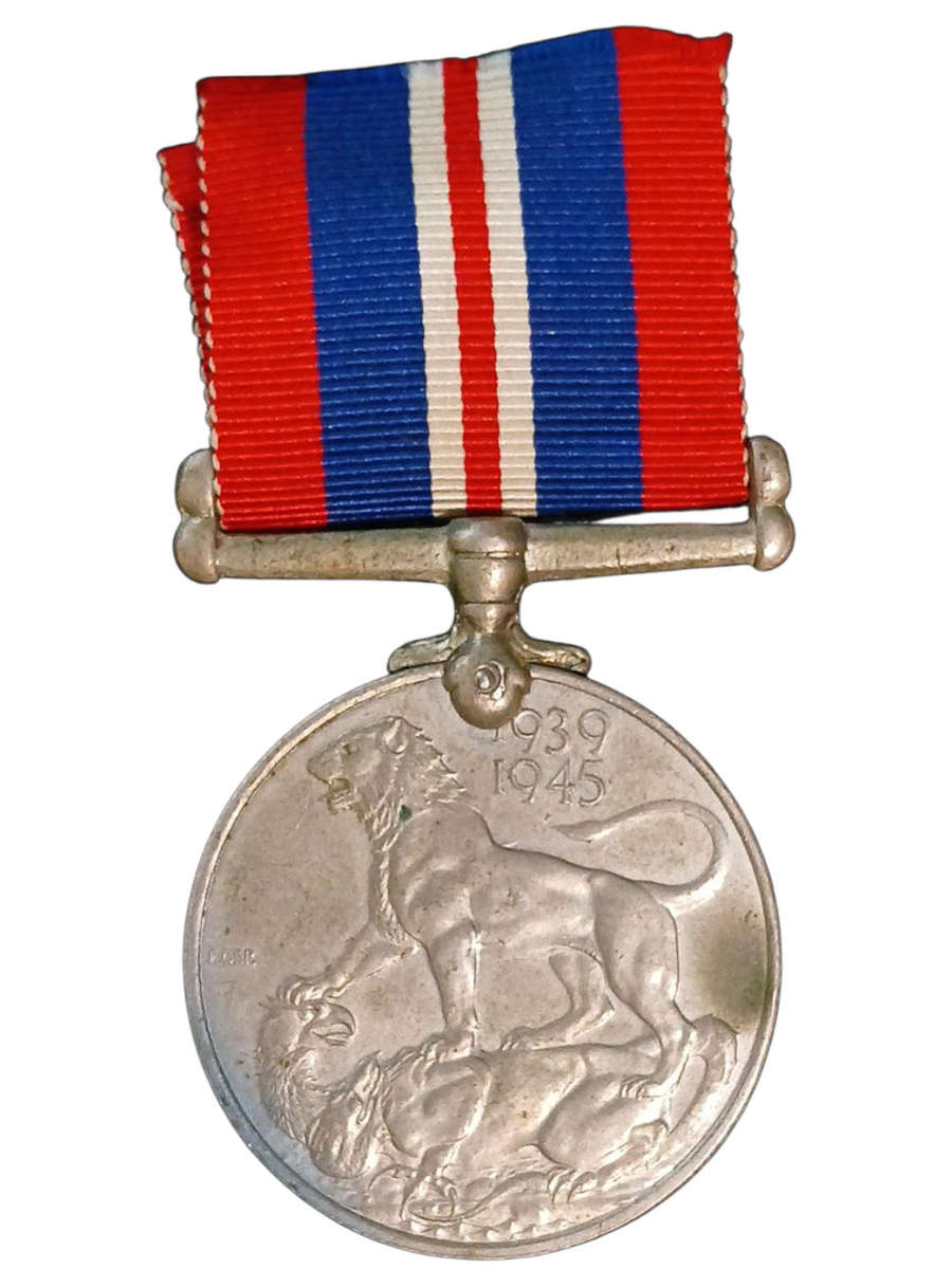 1939-1945 South Africa Full Size War Medal with short Ribbon, Rim numbered #332325 "J.C. Buitendag"