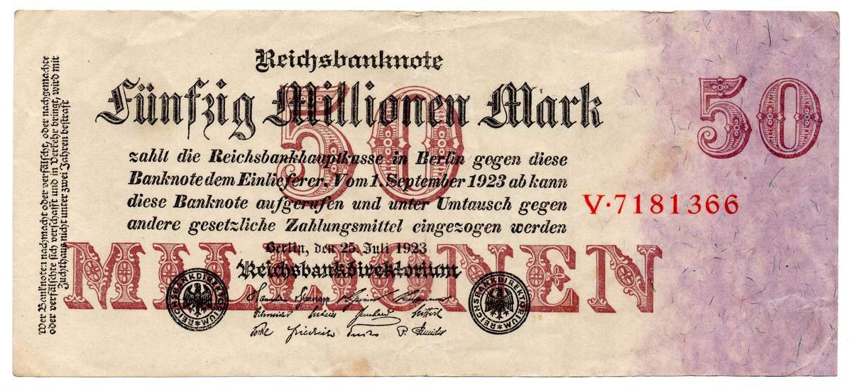 1923 German Berlin Reichsbanknote 50 Million Mark Pick#98a