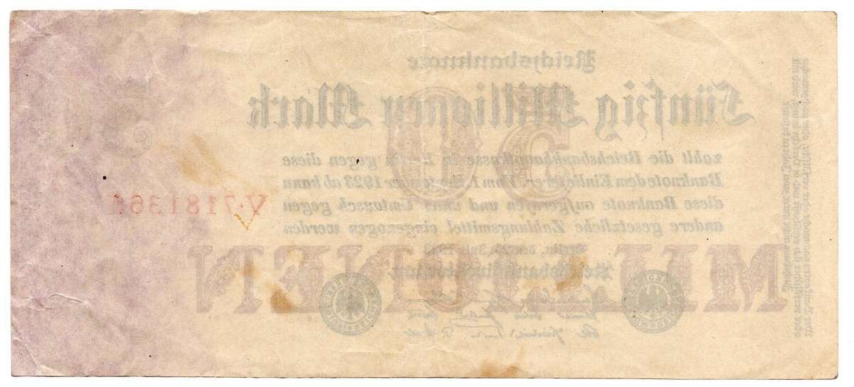 1923 German Berlin Reichsbanknote 50 Million Mark Pick#98a