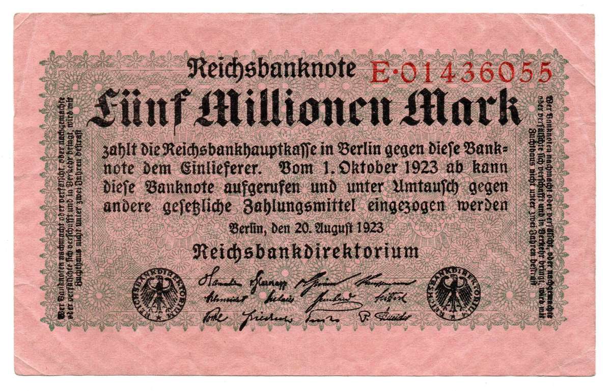 1923 German Berlin Reichsbanknote 5 Million Mark Pick#105
