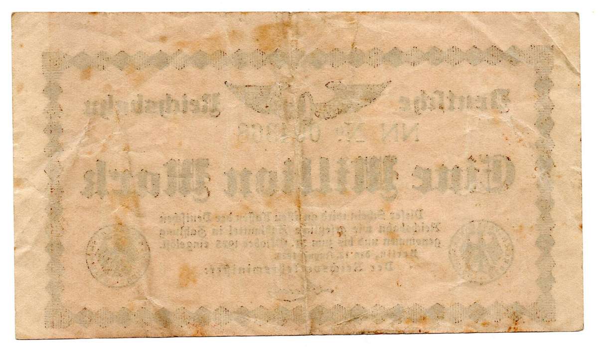 1923 German Berlin Reichsbanknote 1 Million Mark Low Serial "004368"