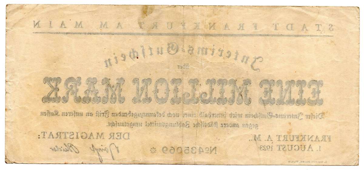 1923 German City of Frankfurt (Prussian province of Hesse-Nassau) 1 Million Mark, Town Issue, Star N