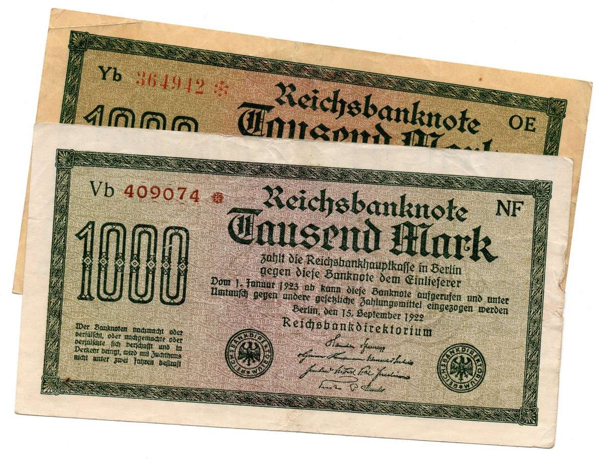 1923 German Berlin Reichsbanknote Pair of 2 Varieties of 1000 Mark Star Replacement Notes, Pick#76a