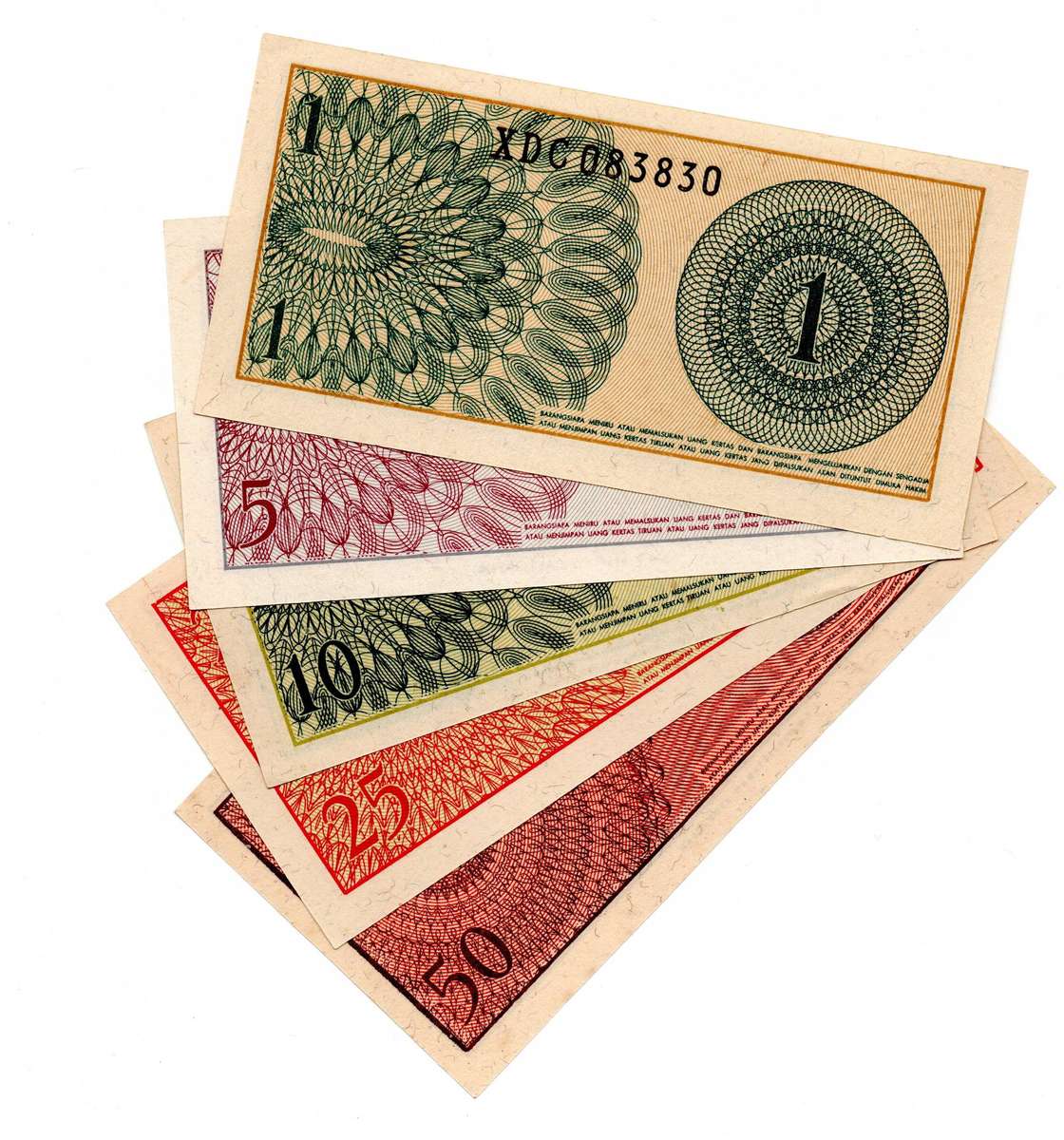 UNC Indonesia note lot 1 Sen - 5000 Rupiah: