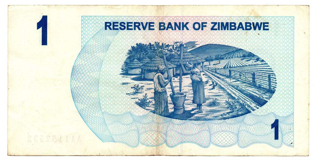 2006 Zimbabwe $1 Bearer Note Pick#37, Slight off centre printing